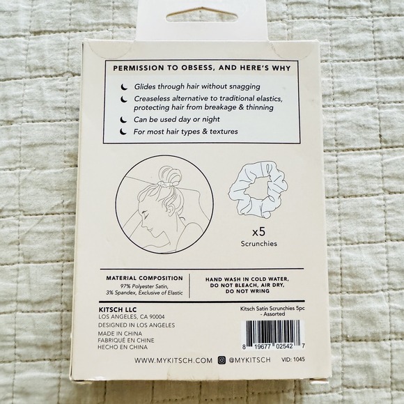 NEW Kitsch The Satin Scrunchie For Textured/Straight Hair 5 Pieces Sleep Womens - Picture 2 of 2